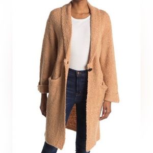 NWT Lush Sherpa Wool-Blend Camel Sweater Heavy Cardigan, size M/L